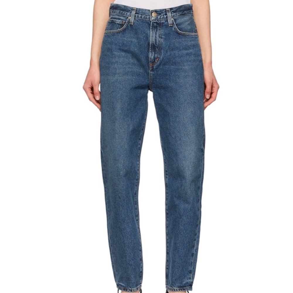Goldsign High Rise Straight Leg Distressed Jeans